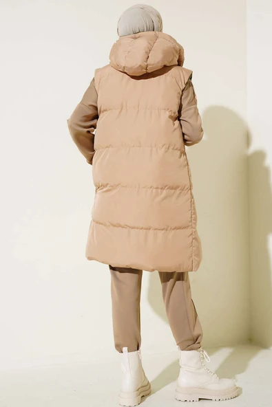 Fermuarlı Çift Taraflı Şişme Yelek Haki Bej - 3