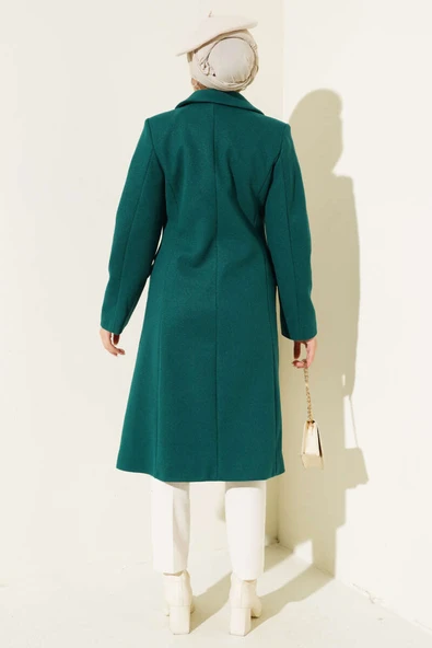 Omuz Taşlı Kaşe Kaban Zümrüt - Resim 3