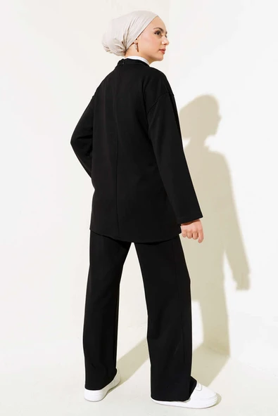 Yandan Bağlamalı Tunik İkili Takım Siyah - Resim 3