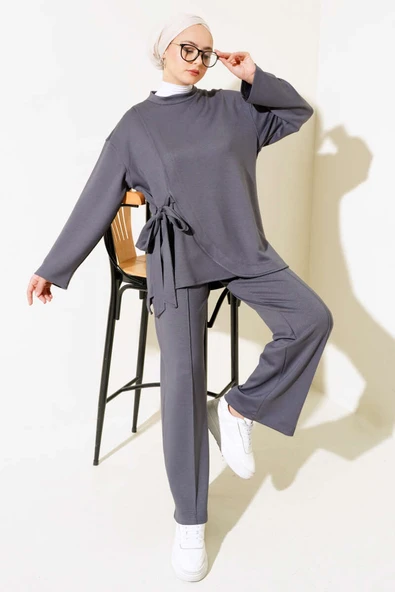 Yandan Bağlamalı Tunik İkili Takım Füme ürün görseli 1