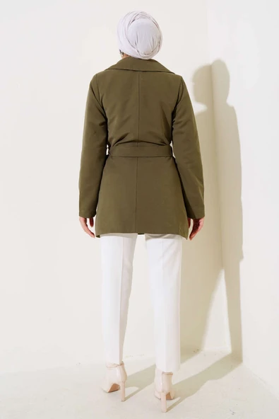 Yaprak Taşlı Pelerinli Trençkot Haki - Resim 3