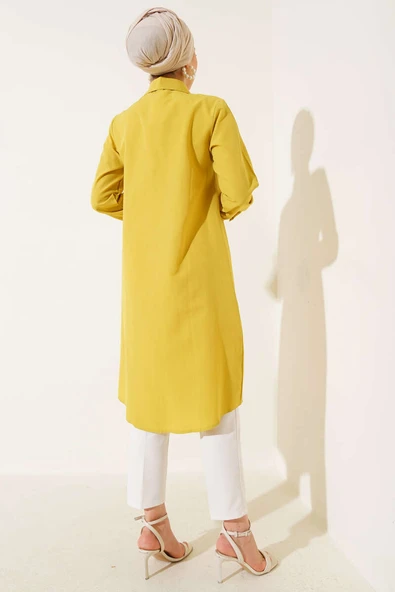 Uzun Model Klasik Yaka Tunik Fıstık Yeşili - Resim 3