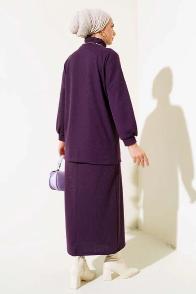 Yarım Boğazlı Fitilli Etekli Takım Mor - Resim 3