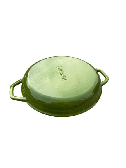 HOSSE 28 cm Yuvarlak Demir Döküm Grill Tava Çift Kulplu Yeşil - 3