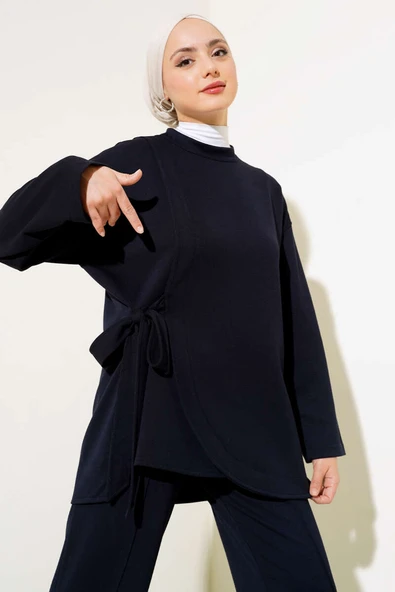 Yandan Bağlamalı Tunik İkili Takım Lacivert - Resim 2
