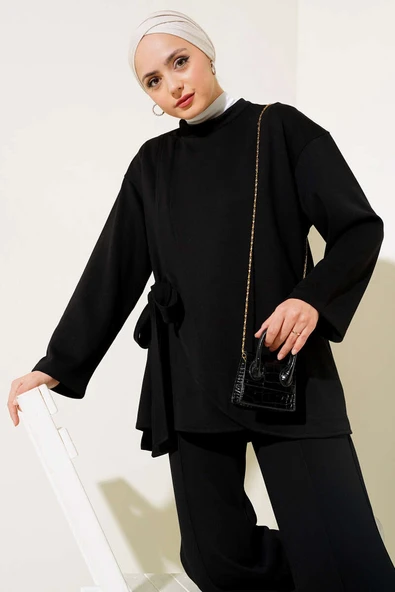 Yandan Bağlamalı Tunik İkili Takım Siyah - Resim 2