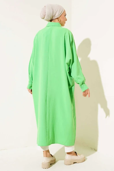 Yarasa Kol Oversize Uzun Gömlek Yeşil - 3