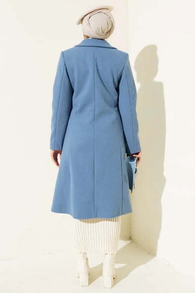 Omuz Taşlı Kaşe Kaban İndigo - 3