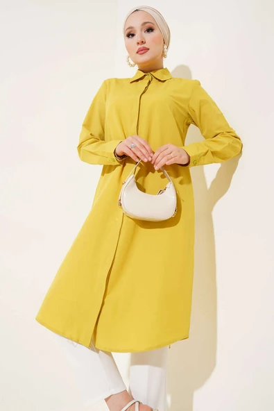 Uzun Model Klasik Yaka Tunik Fıstık Yeşili ürün görseli 1