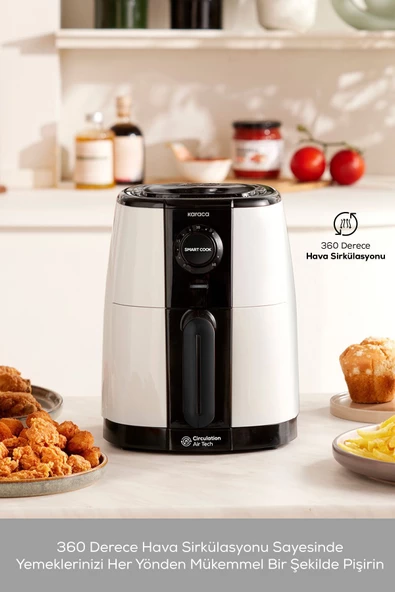 Karaca Smart Cook 60 Dakikaya Kadar Zaman Ayarlı Compact Airfryer Krem 2 Kişilik