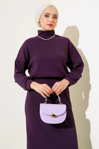 Yarım Boğazlı Fitilli Etekli Takım Mor - Resim 2