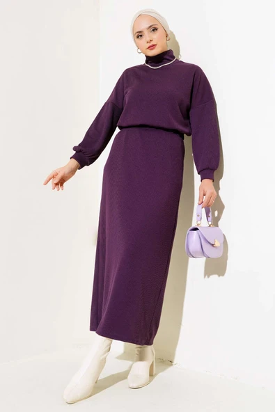 Yarım Boğazlı Fitilli Etekli Takım Mor ürün görseli 1