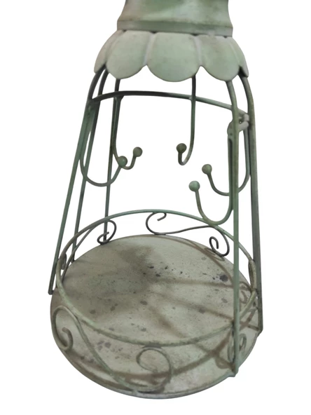 11 Askılı Kuşlu Kafes Takı Standı Düzenleyici Organizer Eskitme Yeşil Metal 44cm - 4