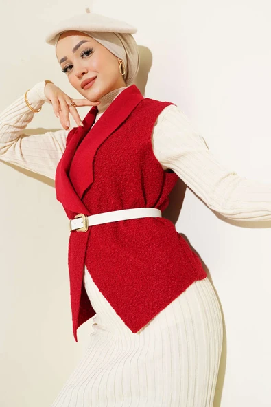 Kısa Buklet Yelek Bordo ürün görseli