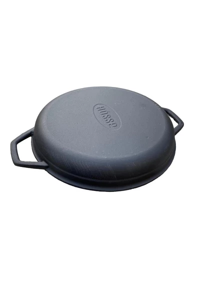 HOSSE 28 cm Yuvarlak Demir Döküm Grill Tava Çift Kulplu Siyah - 2