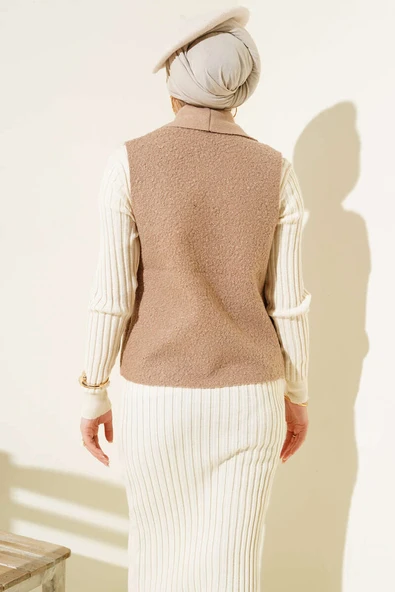 Kısa Buklet Yelek Vizon - Resim 3