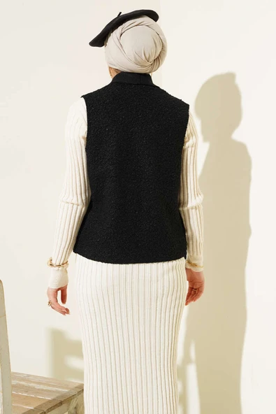 Kısa Buklet Yelek Siyah - Resim 3