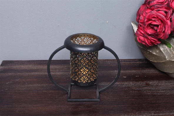 Rumi Kesme Metal Standlı Mumluk 17cm - 8
