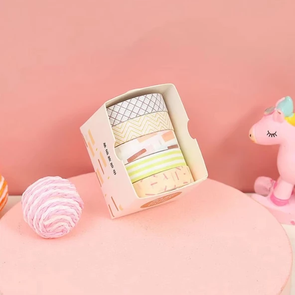Vintage Washi Tape Bant Baskılı Yapışkanlı Maskeleme Kağıdı Desenli bant 5 li - Geometrik N1