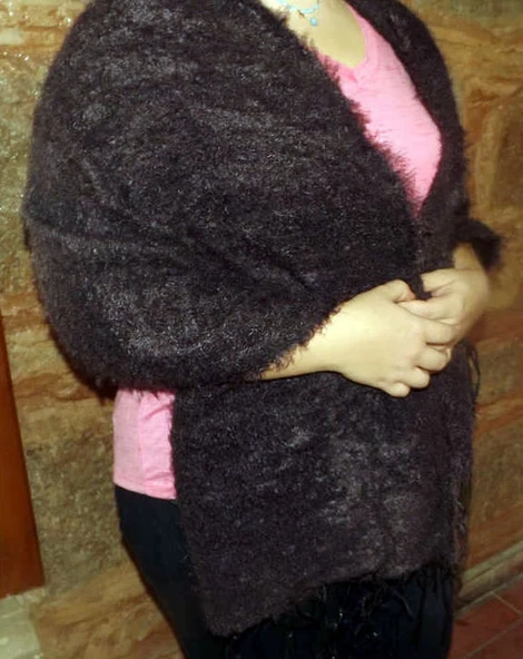 Mandaş Style El Dokuma Angora Bayan Şalı-Siyah