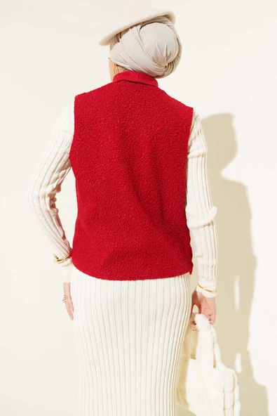 Kısa Buklet Yelek Bordo - Resim 3