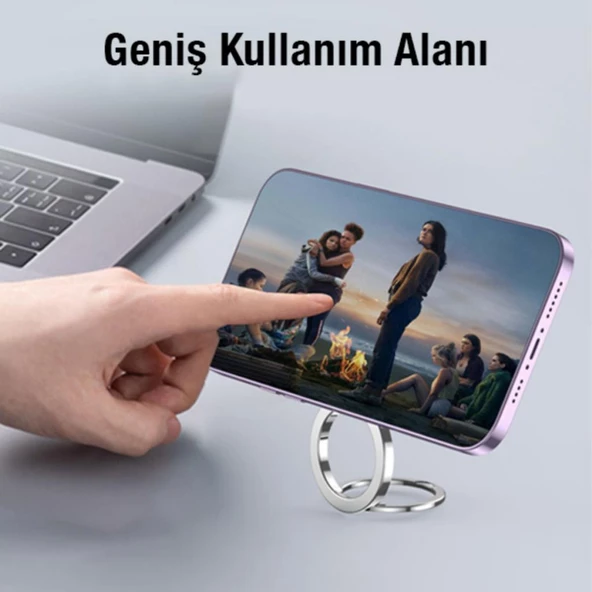 Polham 3 Kademeli Manyetik Mıknatıslı Standlı Telefon Tutucu, Metal Yüzük Tipi Telefon Standı - 8