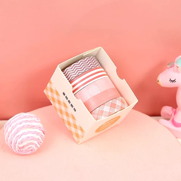 Vintage Washi Tape Bant Baskılı Yapışkanlı Maskeleme Kağıdı Desenli bant 5 li - Geometrik N3