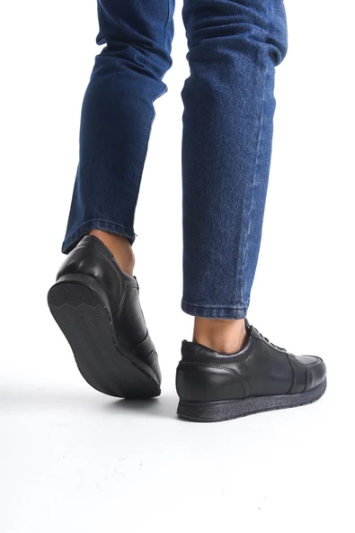Erkek Hakiki Deri Bağcıklı Siyah Casual Ayakkabı - 3