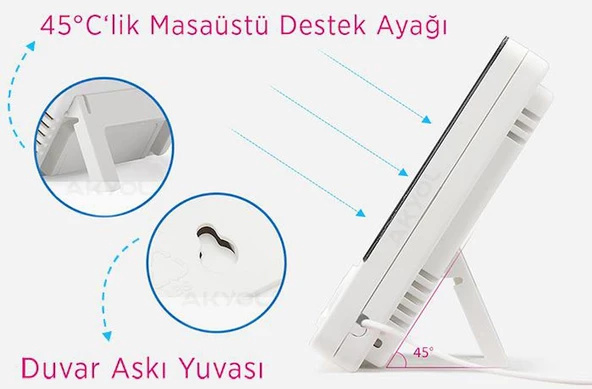 Dijital  İç ve Dış Aynı Anda Ölçen Termometre HTC-2 Oda Sıcaklığı Nem Isı  Masa Saati Pil Hediyeli - 4