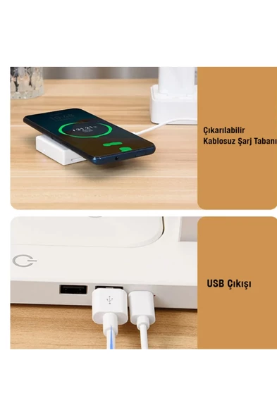 QASUL Çalışma Masası Aydınlatma Göz Korumalı Okuma Işığı Gece Lambası Şarj Standı - 3