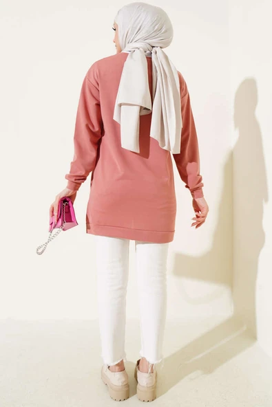 Yazı Baskı Armalı Tunik Pudra - Resim 3