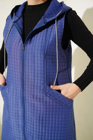 Kapüşonlu Kapitone Yelek Lacivert - Resim 4