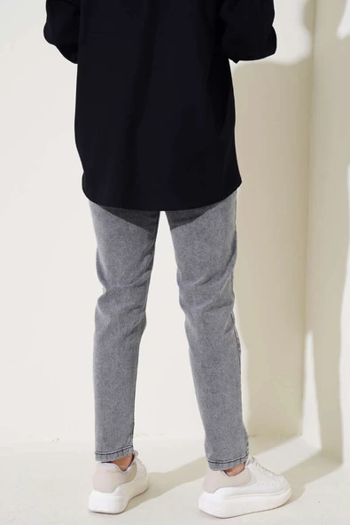 Dar Paça Bel Lastikli Kot Pantolon Füme - 3