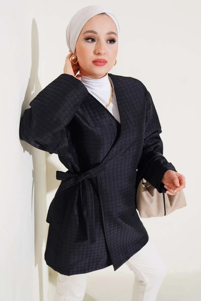 Yandan Bağlamalı Kapitone Kimono Siyah ürün görseli 1