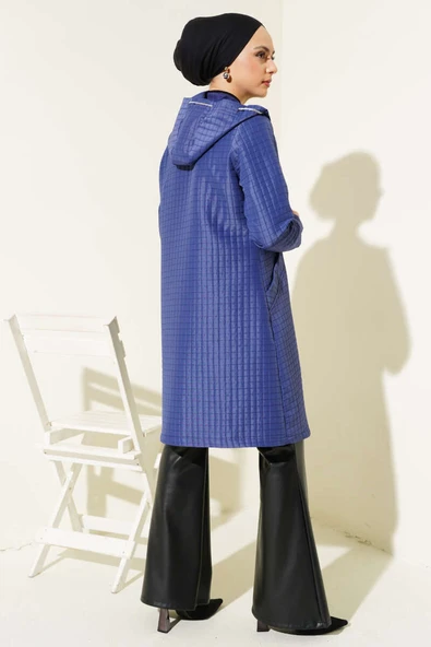 Kapüşonlu Fermuarlı Kapitone Mont Lacivert - Resim 3