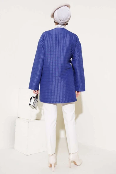 Yandan Bağlamalı Kapitone Kimono Lacivert - Resim 3