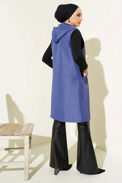 Kapüşonlu Kapitone Yelek Lacivert - Resim 3