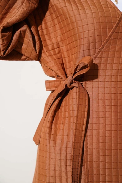 Yandan Bağlamalı Kapitone Kimono Taba - 4