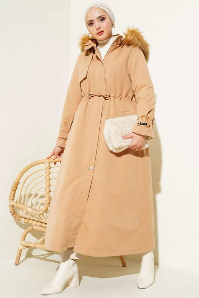 Bel Tünelli Fermuarlı Kaban Camel - 2