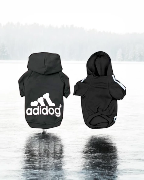 Black Adidog Kapşonlu Sweatshirt Köpek Kazağı - 3