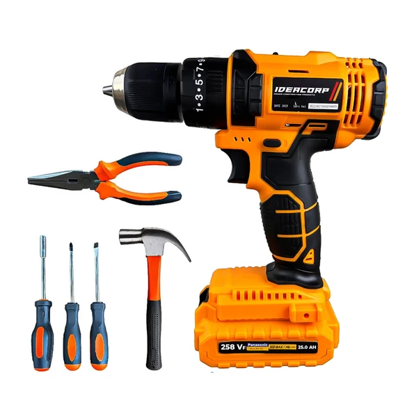 258 Vf 10 Ah Darbeli 100 Pcs Set Li-on Çift Akülü Çelik Şanzuman Hızlı  Şarjlı Akülü Vidalama Matkap - 3