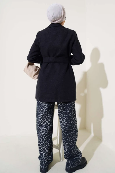 Omuz Apoletli Kısa Kaşe Kaban Antrasit - Resim 3