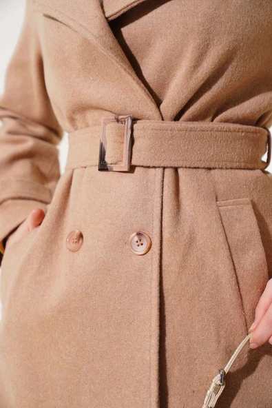 Omuz Apoletli Kısa Kaşe Kaban Camel - Resim 4