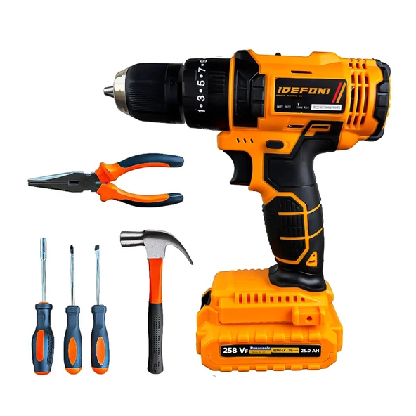 258 Vf 10 Ah Darbeli 100 Pcs Set Li-on Çift Akülü Çelik Şanzuman Hızlı Şarjlı Akülü Vidalama Matkap - 2