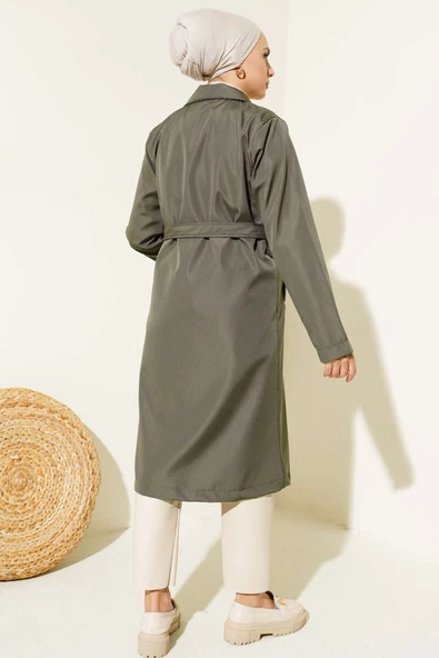 Düğmeli Cepli Trençkot Haki - 3