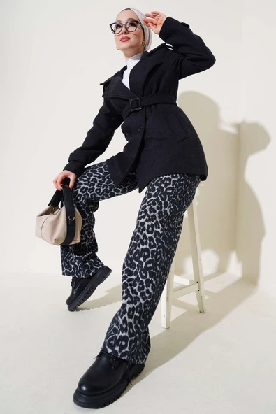 Omuz Apoletli Kısa Kaşe Kaban Antrasit - Resim 2