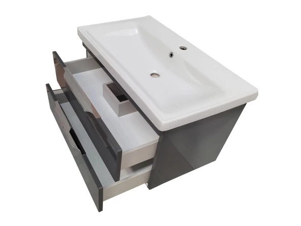 Karen Banyo Lotus Banyo Dolabı 100 Cm Lavabo Dahil Antrasit Çekmeceli Komple Mebran Mdf - 6