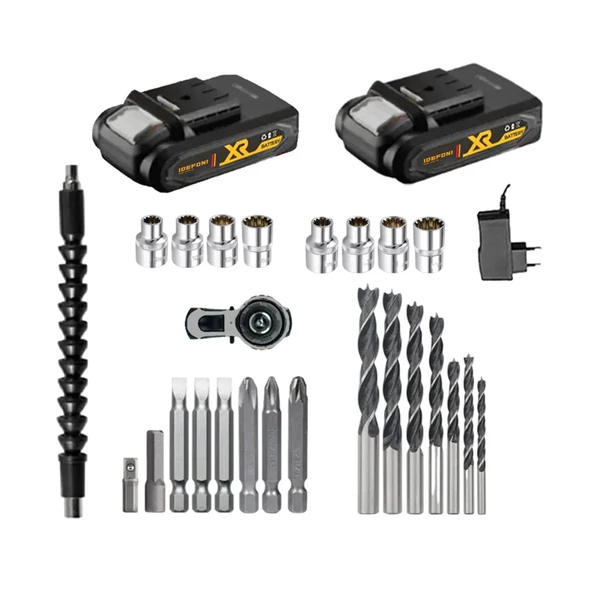 Darbeli Titan Şanjuman 105Nm 2x Akülü Şarjlı Akülü Vidalama Matkap 27 Parça Set Hediye - 5