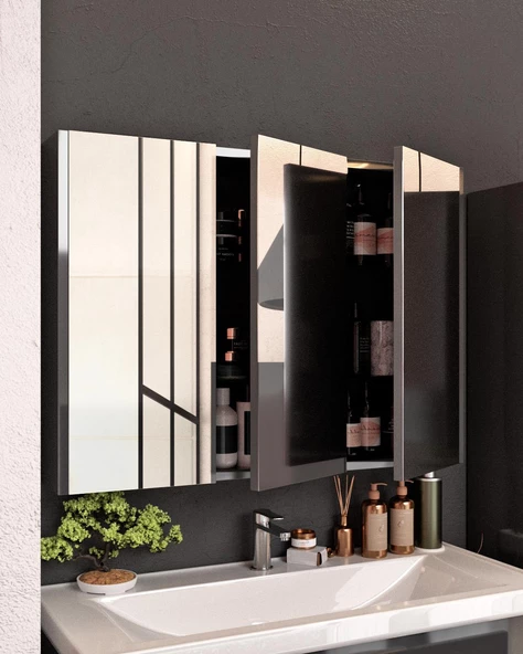 Karen Banyo Lotus Banyo Dolabı 100 Cm Lavabo Dahil Antrasit Çekmeceli Komple Mebran Mdf - 3