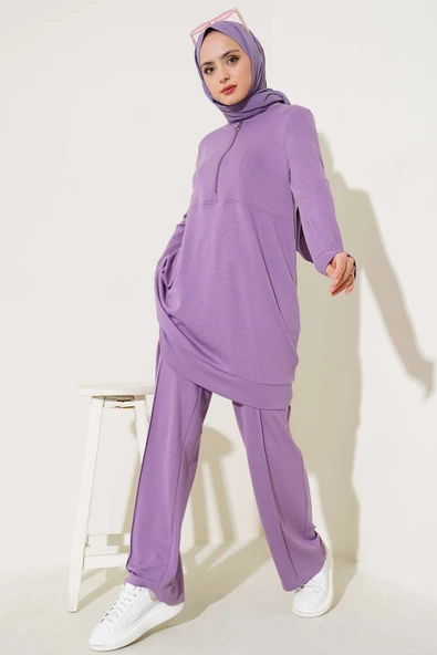 Loyşa Hakim Yaka Fermuarlı İkili Takım Lila - 2